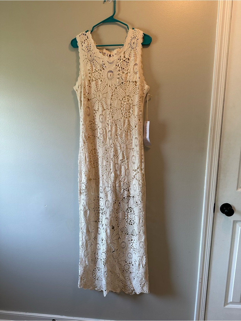 Lumiere NWT Ivory Crochet Lace Maxi Dress | Boho Sleeveless Overlay Lined Dress